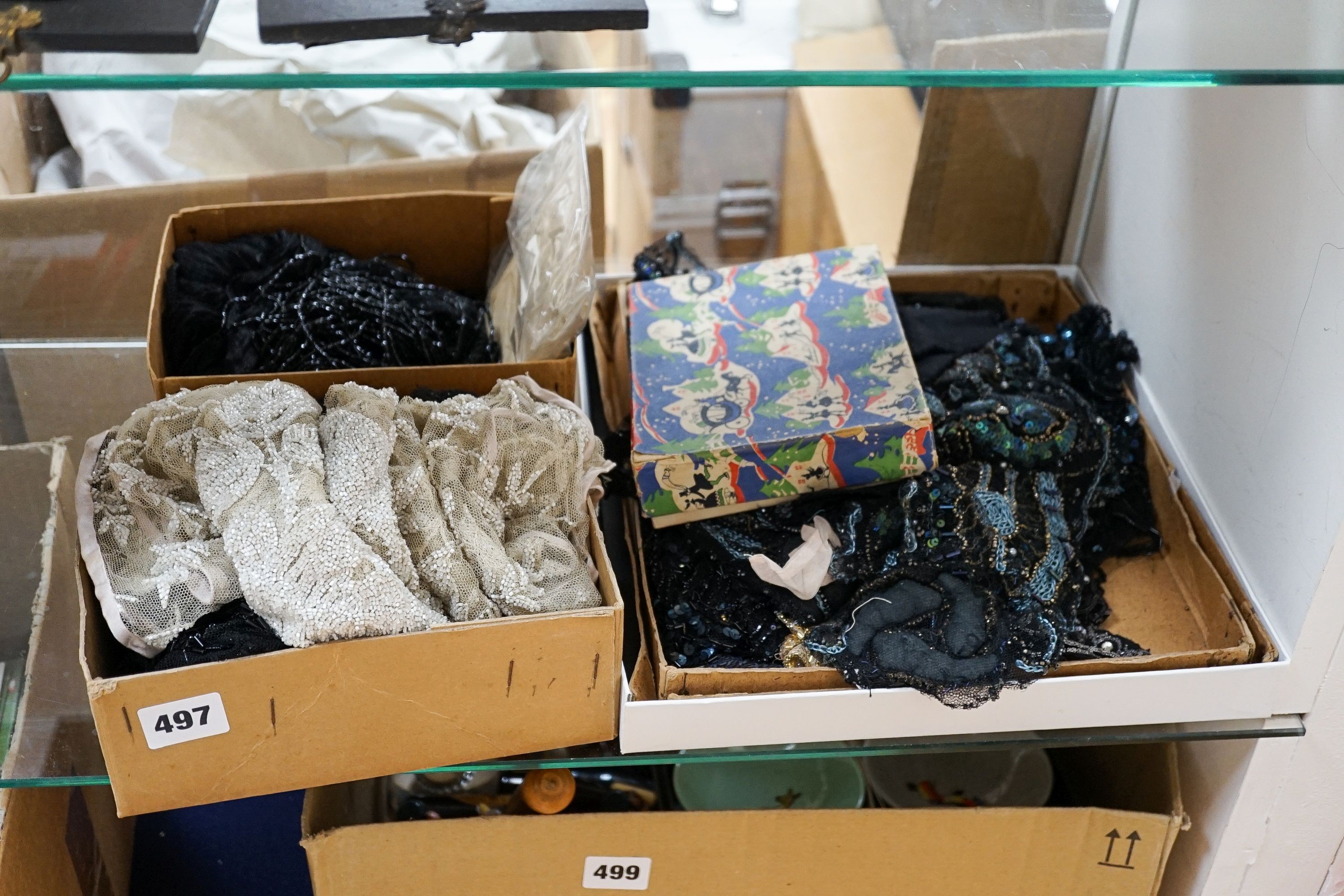 A collection of Edwardian and later sequin and beaded panels on net